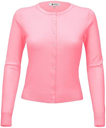 YEMAK Women's Knit Cardigan Sweater – Long Sleeve Crewneck Basic Classic Casual Button Down Soft Lightweight Knitted Top at Amazon Women’s Clothing store