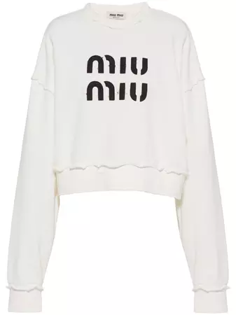 Miu Miu logo-embroidered Distressed Cotton Sweatshirt - Farfetch