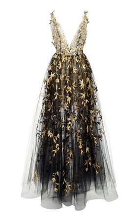 Floral Embroidered Tulle Layered Gown by Oscar de la Renta | Moda Operandi