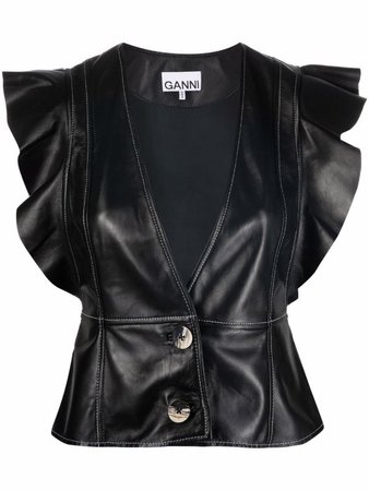 GANNI ruffled leather blouse - FARFETCH