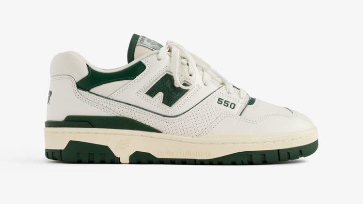 green and white new balance trainers