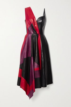 Black Asymmetric color-block leather dress | Alexander McQueen | NET-A-PORTER