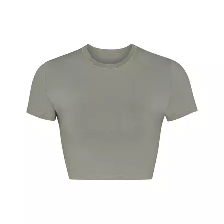 Cotton Jersey Super Cropped T-Shirt - Mineral | SKIMS