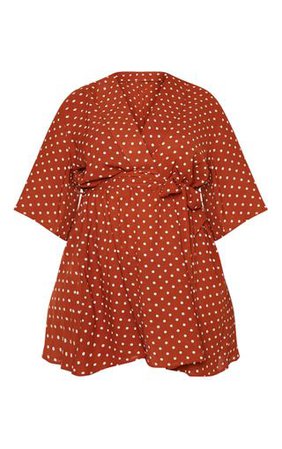 Plus Terracotta Polka Dot Tea Dress | PrettyLittleThing