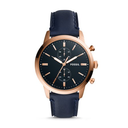 Townsman 44mm Chronograph Navy Leather Watch - Fossil