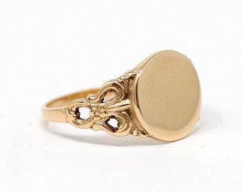 Blank Signet Ring Edwardian Gold Filled Round Swirling Art | Etsy