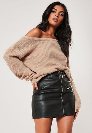 Stone Off Shoulder Knitted Jumper | Missguided