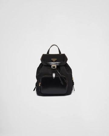Black Re-nylon And Brushed Leather bag Backpack | PRADA