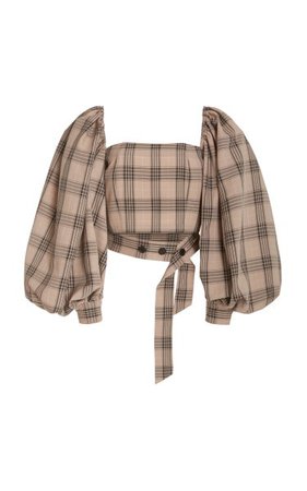 Convertible Off-The-Shoulder Plaid Cropped Top By Rokh | Moda Operandi