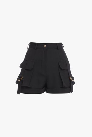 High Waisted Black Wool Cargo Shorts for Women - Balmain.com