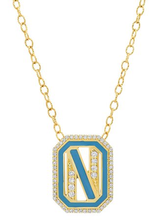 Colette 18kt Yellow Gold Gatsby N Initial Diamond And Blue Enamel Necklace - Farfetch