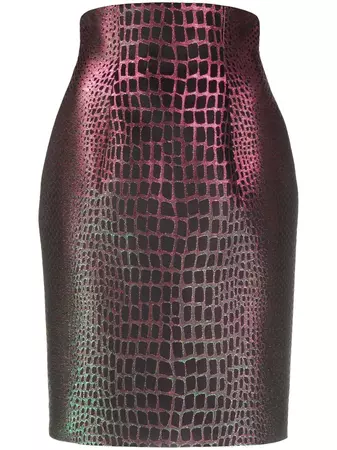 Balmain embossed-crocodile Pencil Skirt
