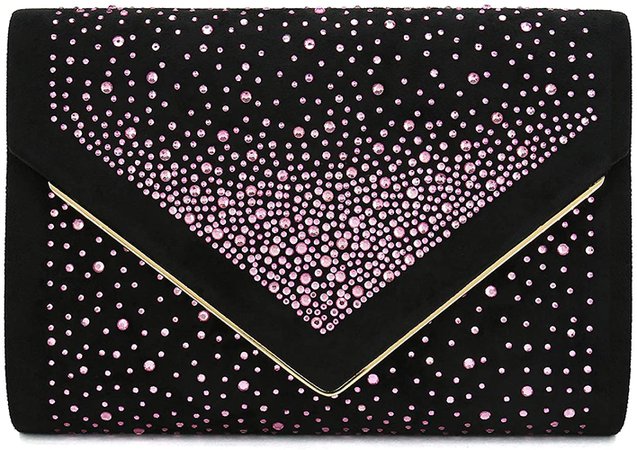 Charming Tailor Envelope Purse Formal Faux Suede Clutch Rhinestone Evening Bag for Women Party Handbag (Black/pink): Handbags: Amazon.com