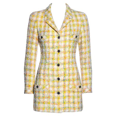 Chanel by Karl Lagerfeld pastel tweed mini dress jacket, ss 1996 For Sale at 1stDibs