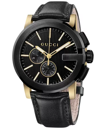 Gucci Swiss G-Chrono XL Black Leather Strap Watch 44mm