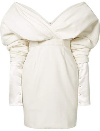 Danielle Frankel - Off-the-shoulder Silk And Wool-blend Mini Dress - Cream