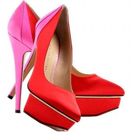 Charlotte Olympia red pink colorblock Masako satin platform pumps ❤ liked on Polyvore #Platformpumps #CharlotteOlympiaHeels | Charlotte Olympia Heels in 2019 |…