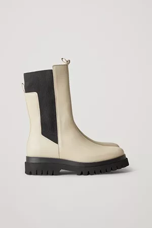LEATHER ANKLE CHELSEA BOOTS - Cream - Boots - COS WW