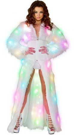 rainbow light up neon cincher fur coat in white