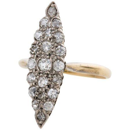 1.10 Carat Old Mine Cut Diamond Navette Ring For Sale at 1stdibs