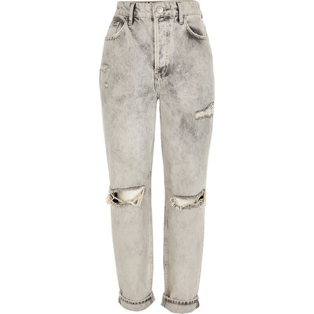 Light grey rip Carrie high rise Mom jeans | River Island