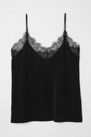 Jersey top with lace - Black - Ladies | H&M GB
