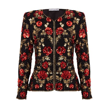 Rosie Red & Gold 3D Sequin Silk Jacket Top | HASANOVA | Wolf & Badger
