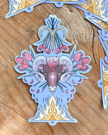 Aries Sign Sticker with Brushed Gold Detail Astrology Series | Etsy