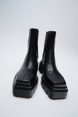 LEATHER SQUARE-TOE TRACK-SOLE LOW-HEEL ANKLE BOOTS | ZARA United Kingdom