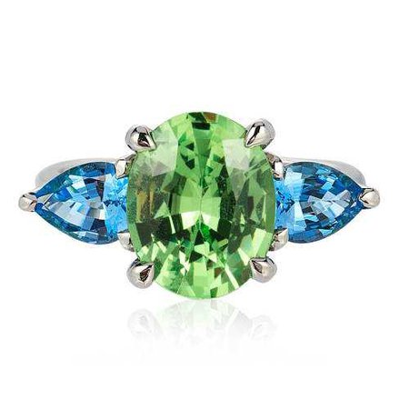 Three-Stone Garnet and Aquamarine 'Heaven & Earth' Ring - Farlang