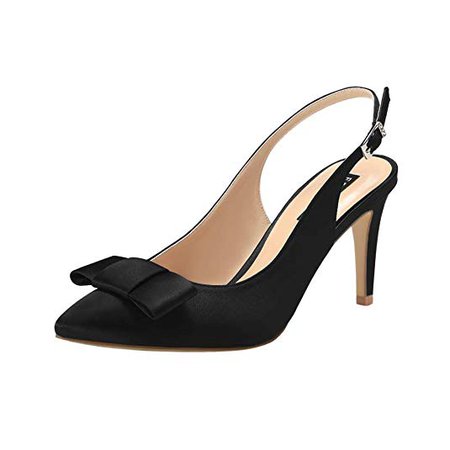 Amazon.com | ERIJUNOR E2415 Pointy Toe Pumps Mid Heels Wedding Evening Party Prom Slingback Satin Shoes Black Size 7 | Shoes