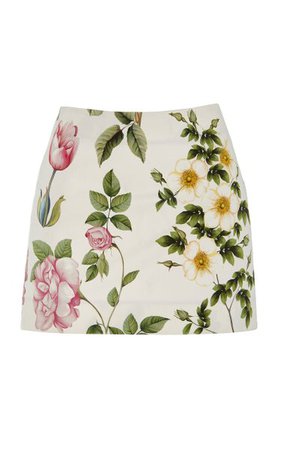 Floral-Print Stretch-Cotton Twill Mini Skirt By Oscar De La Renta | Moda Operandi