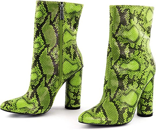 Cape Robbin Boas Women's Ankle Boots, Synthetic Snakeskin, Women's Chunky Heels green