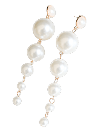 Long Pearl Drop Statement Earrings- White