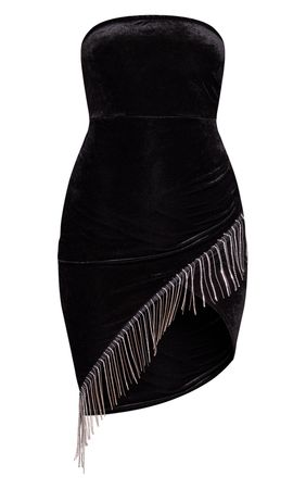 Black Velvet Diamante Trim Bandeau Midi Dress | PrettyLittleThing USA