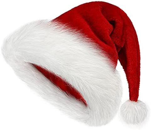Amazon.com: BSVI Christmas Hat, Santa Hat Holiday for Adults Unisex Velvet Comfort Extra Thicken Fur Xmas Hat for New Year Festive Party : Home & Kitchen