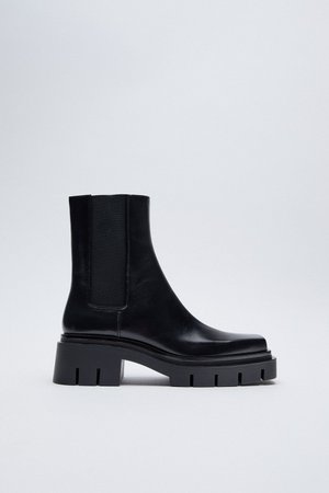 LEATHER SQUARE-TOE TRACK-SOLE LOW-HEEL ANKLE BOOTS | ZARA United Kingdom