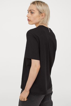 Wide cotton T-shirt - Black - Ladies | H&M GB