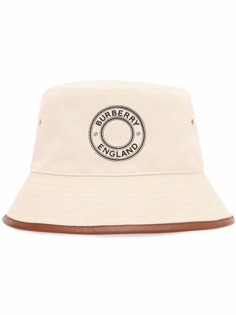 Shop Burberry logo-graphic leather-trim bucket hat with Express Delivery - FARFETCH