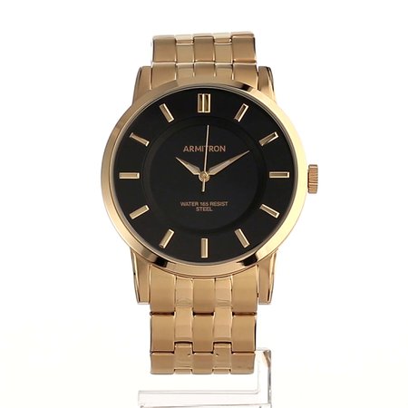 ARMITRON - MEN'S WATCHES Gold-Tone Stainless Steel Analog Watch with Black Dial- 42MM