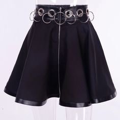Gothic black pleated skirt with "O" rings