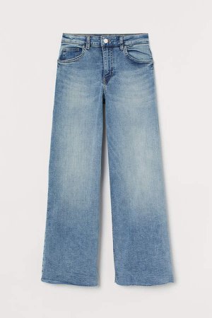 Wide Leg Cropped Jeans - Blue