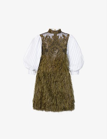 GANNI - Faux-feather embroidered cotton-blend mini dress | Selfridges.com