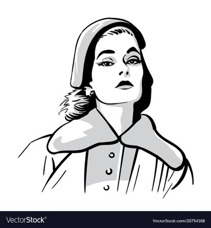 Woman face portrait with hat black and white Vector Image