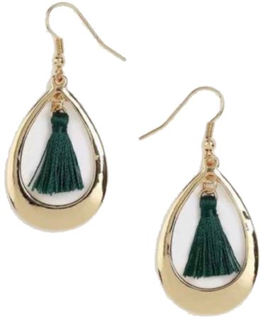 green/gold tassel earrings