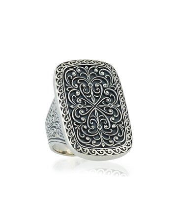 Konstantino Large Silver Rectangle Filigree Ring
