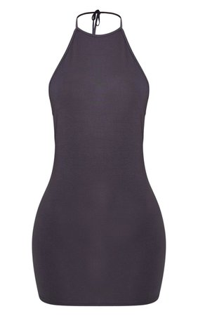 Charcoal Blue Basic Halterneck Bodycon Mini Dress | PrettyLittleThing USA