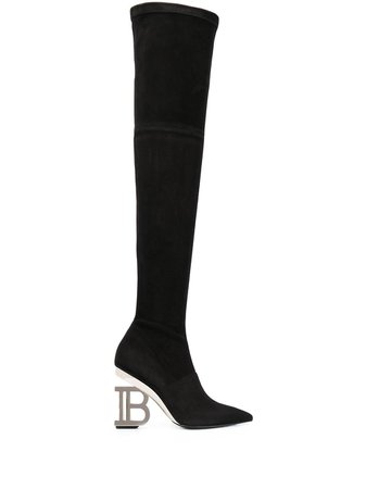 Black Balmain 10Mm Monogram-Heel Boots | Farfetch.com