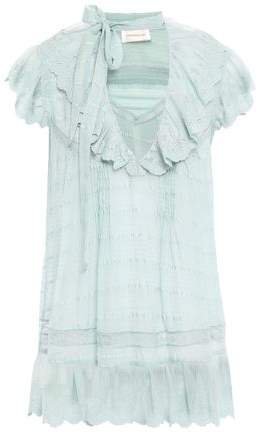 Embroidered Tulle-paneled Silk Blouse