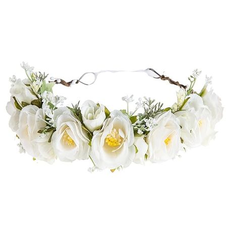 Amazon.com: Funsveta Women Rose Flower Headband Floral Crown Garland Halo Wedding Festivals Photo Props (Rose White) : Clothing, Shoes & Jewelry